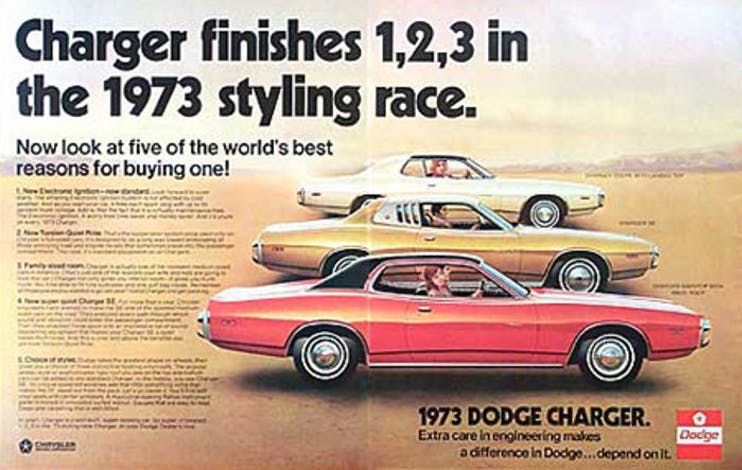 In this advertisement, Dodge shows off the three performance editions: the SE, Rallye, and R/T.